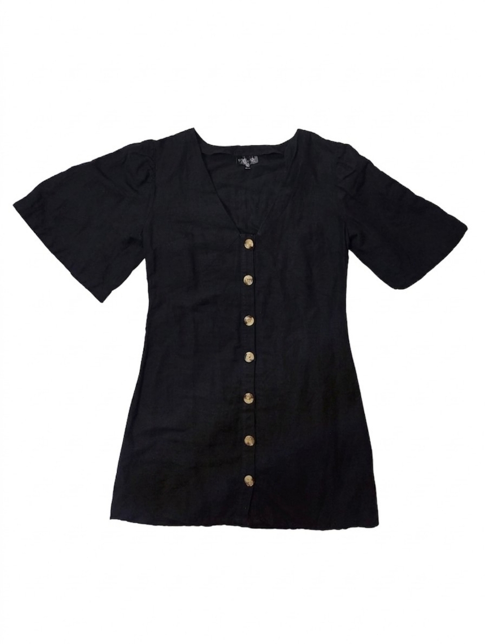 Topshop Womens 6 Mini Dress Black Linen Cotton Preppy Resortwear Coastal Staple